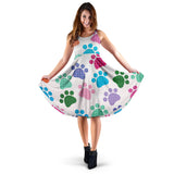 Dog Paws Pattern Print Design 01 Sleeveless Midi Dress