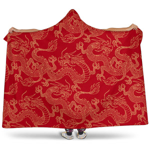 Gold Dragons Red Background Hooded Blanket