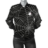 Spider Web Design Pattern Black Background White Cobweb Women'S Bomber Jacket