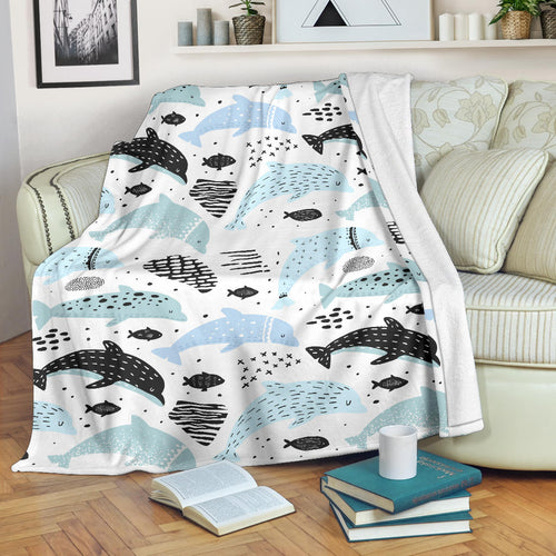 Cute Dolphins Childish Style Pattern Premium Blanket