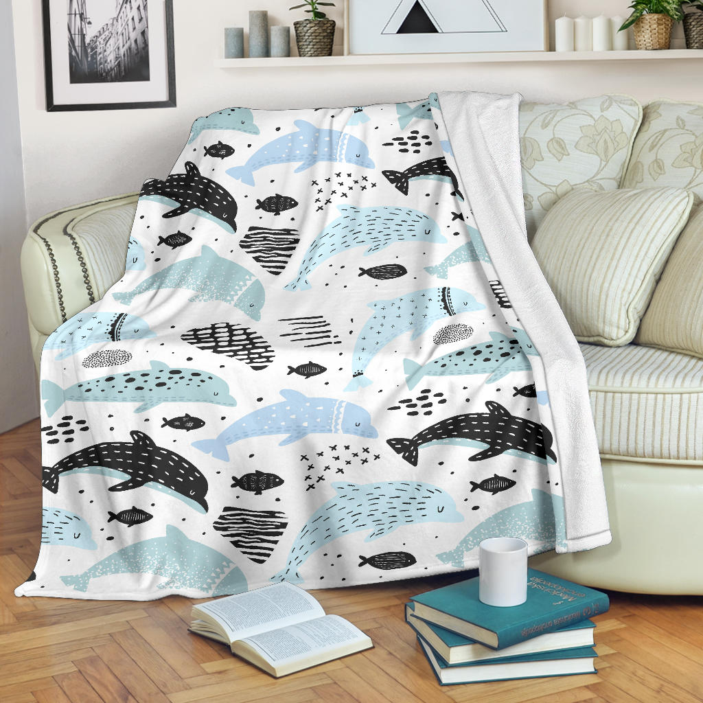 Cute Dolphins Childish Style Pattern Premium Blanket