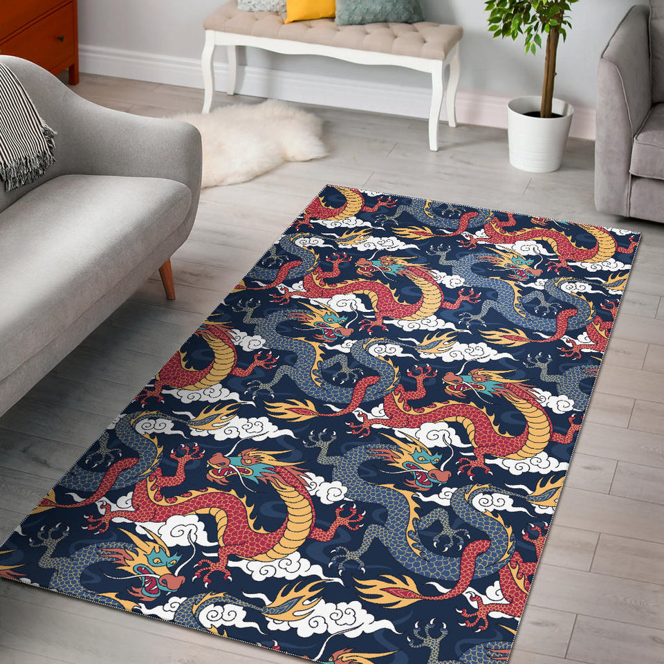 Blue Red Dragon Cloud Pattern Area Rug