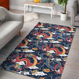 Blue Red Dragon Cloud Pattern Area Rug