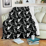Saxophone Music Notes Treble Clef Black White Theme Premium Blanket