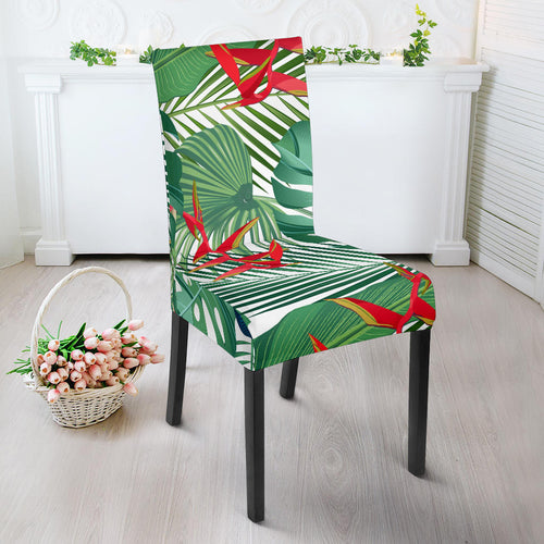 Heliconia Palm And Monstera  Leaves Pattern Dining Chair Slipcover