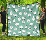 Cute Sheep Green Background Premium Quilt