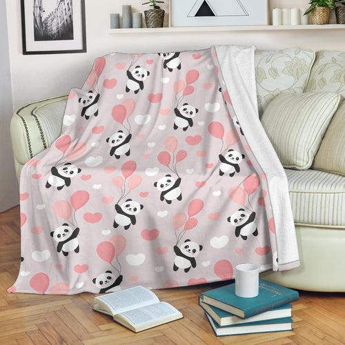 Cute Panda Ballon Heart Pattern Premium Blanket