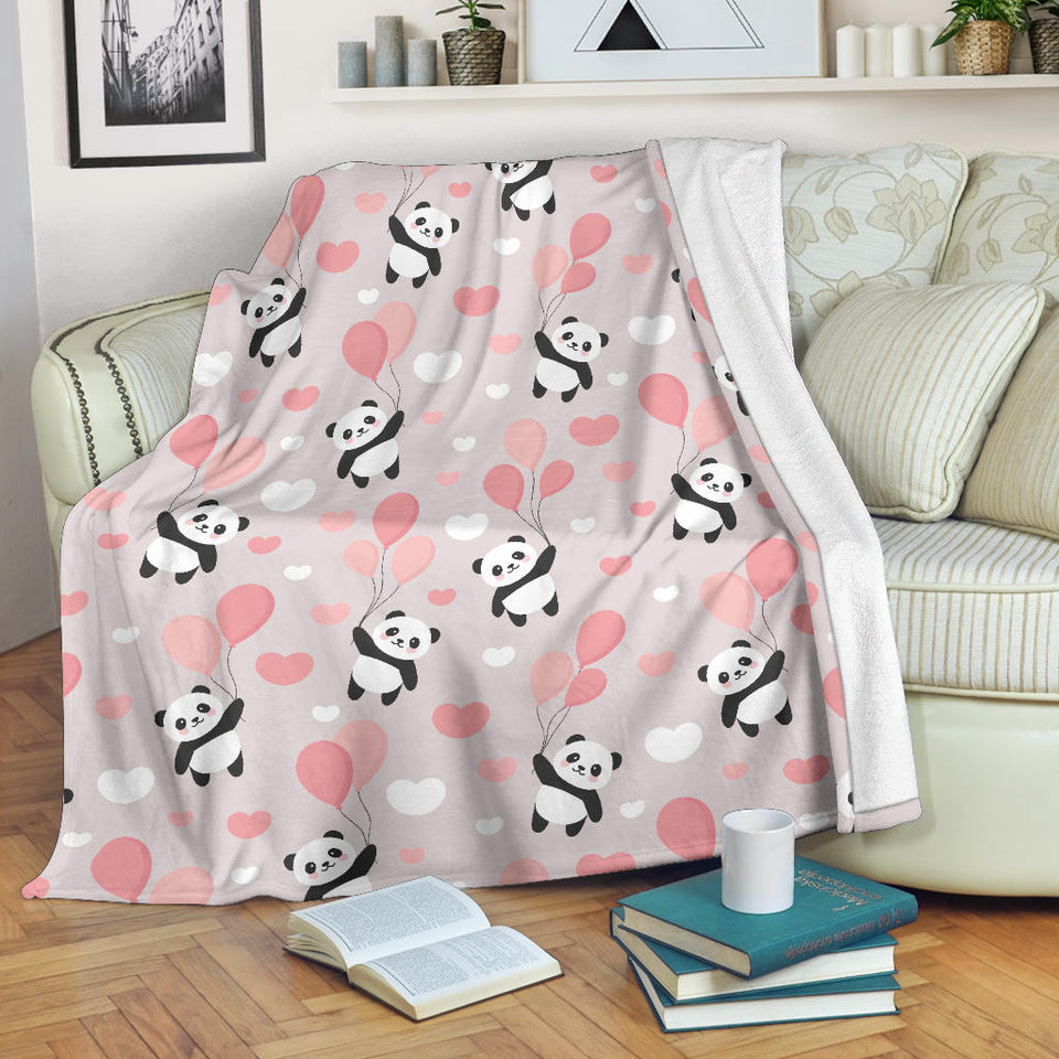 Cute Panda Ballon Heart Pattern Premium Blanket