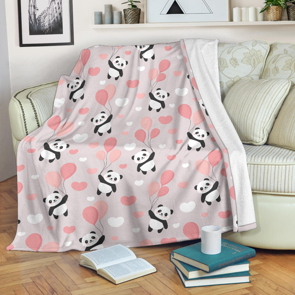 Cute Panda Ballon Heart Pattern Premium Blanket