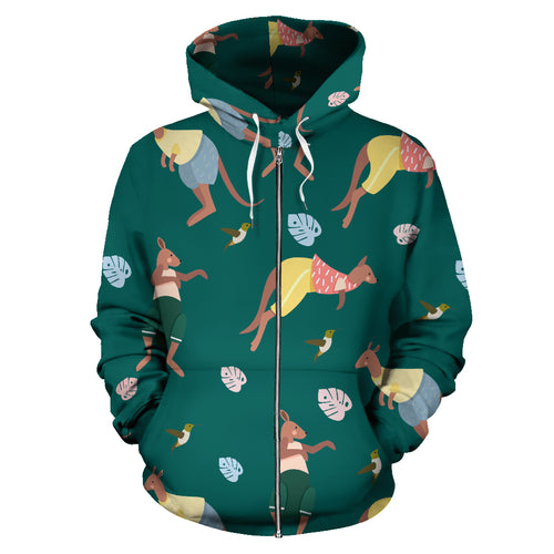 Kangaroo Leaves Pattern Zip Up Hoodie