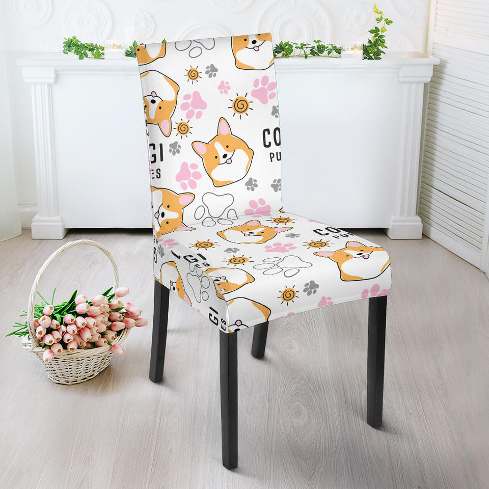 Corgi Dog Pattern Dining Chair Slipcover