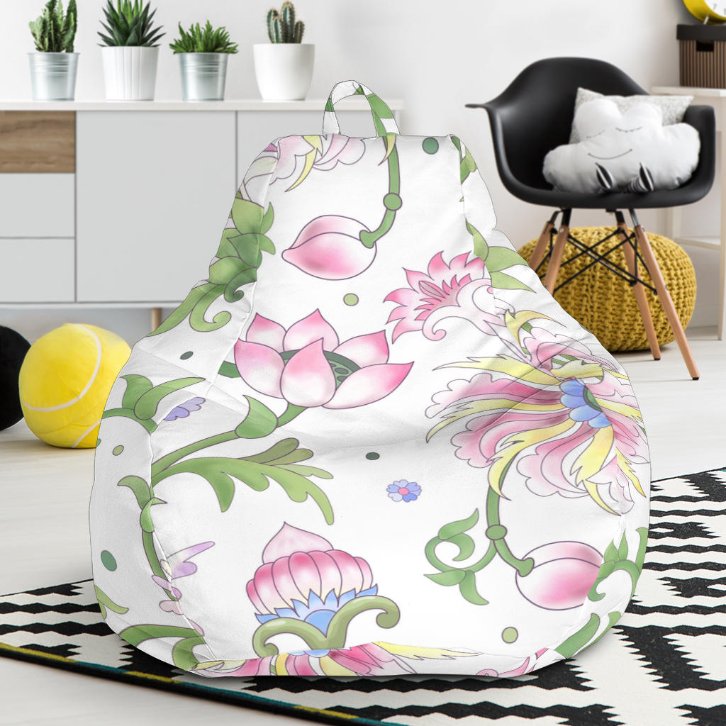 Beautiful Pink Lotus Waterlily Leaves Pattern Bean Bag Cover