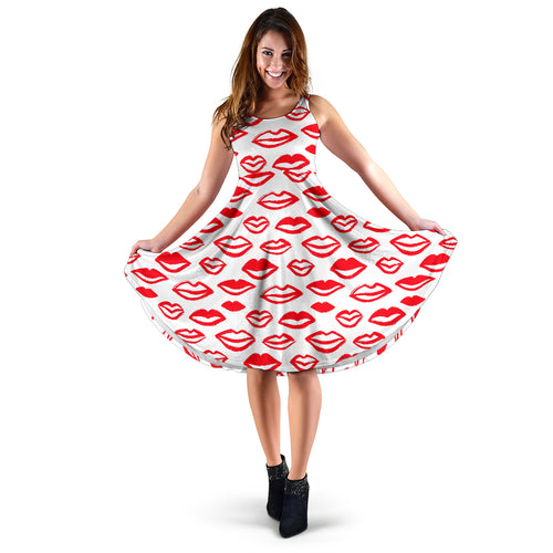 Lips Pattern Print Design 05 Sleeveless Midi Dress