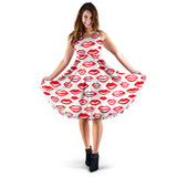 Lips Pattern Print Design 05 Sleeveless Midi Dress