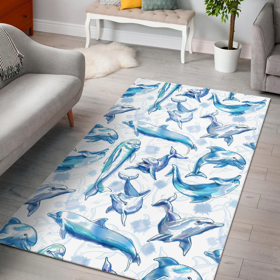 Watercolor Dolphin Pattern Area Rug