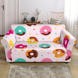 Donut Pattern Glaze Pink Background Loveseat Couch Slipcover