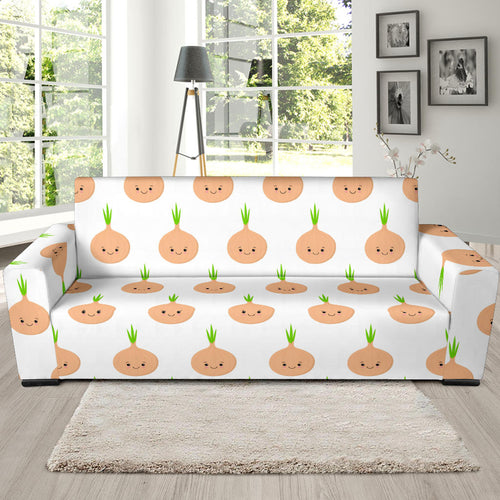 Cute Onions Smiling Faces Sofa Slipcover