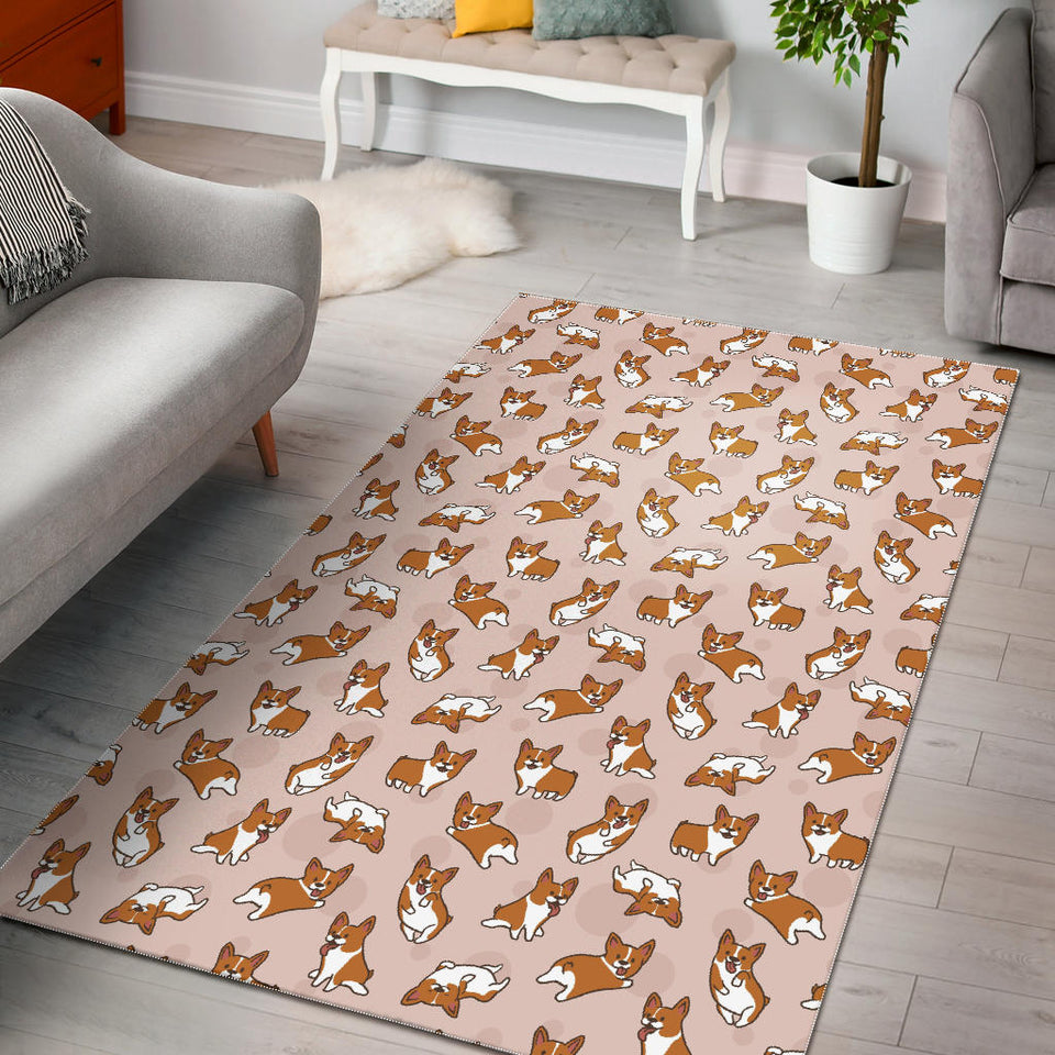 Cute Corgis Pattern Pink Background Area Rug