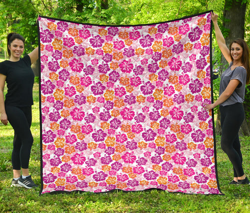 Hibiscus Pattern Print Design 01 Premium Quilt