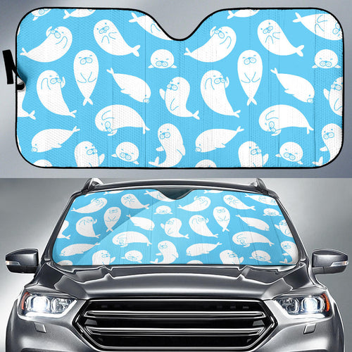 Cute White Sea Lion Seals Pattern Car Sun Shade