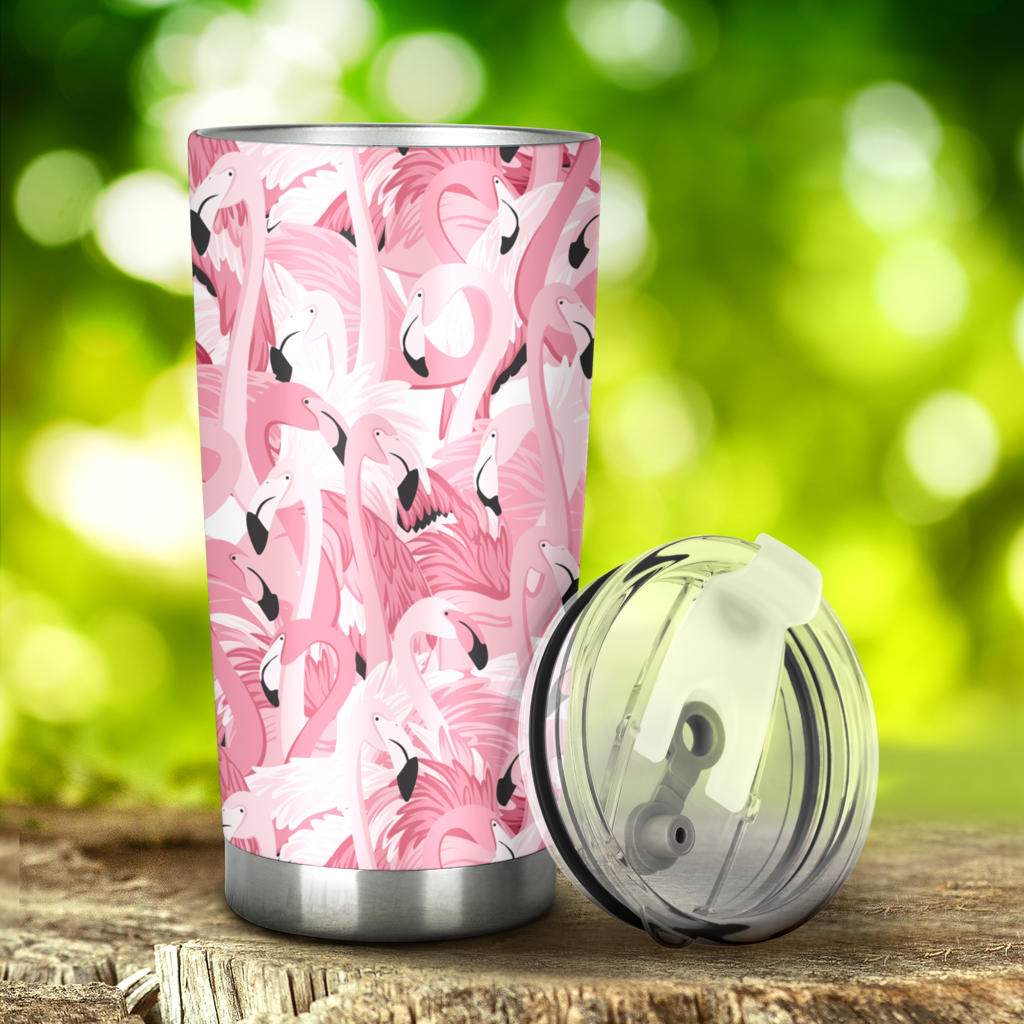 Pink Flamingos Pattern Background Tumbler