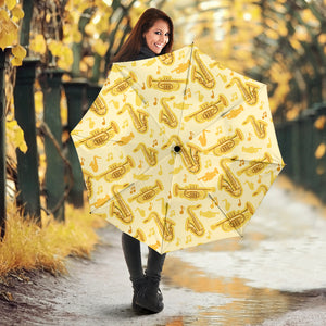 Saxophone Cornet Pattern Yellow Background Umbrella