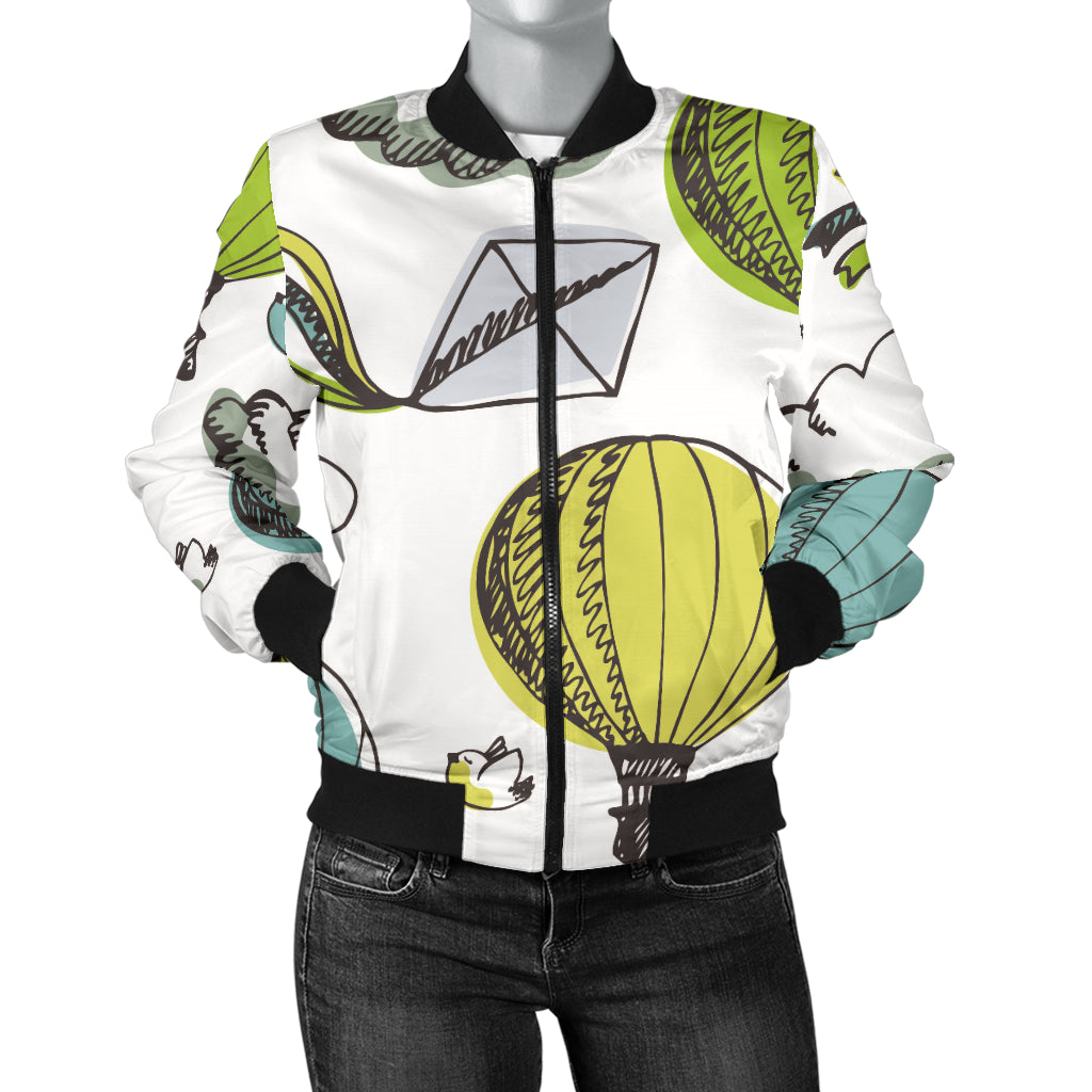 Hot Air Balloon Bird Cloud Pattern Women'S Bomber Jacket