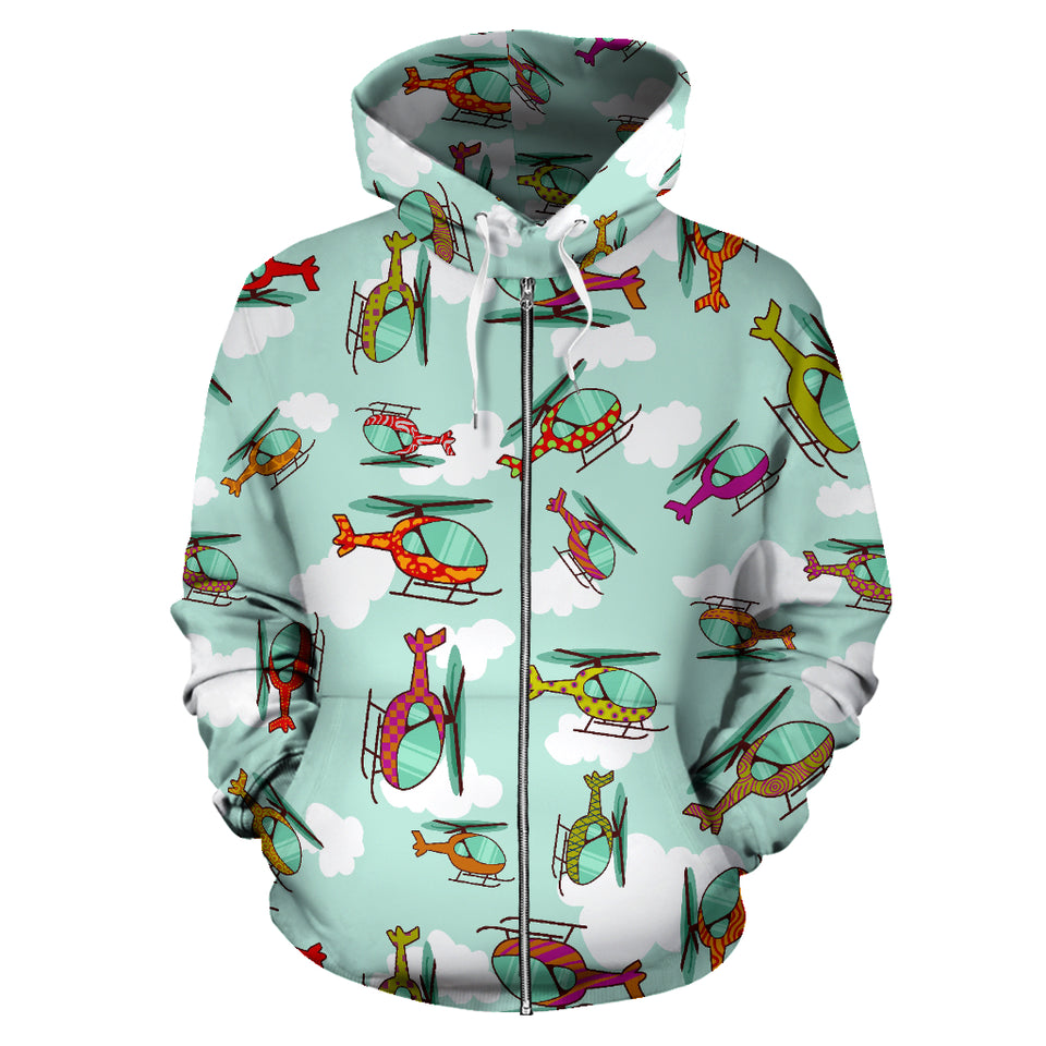 Helicopter Design Pattern Zip Up Hoodie