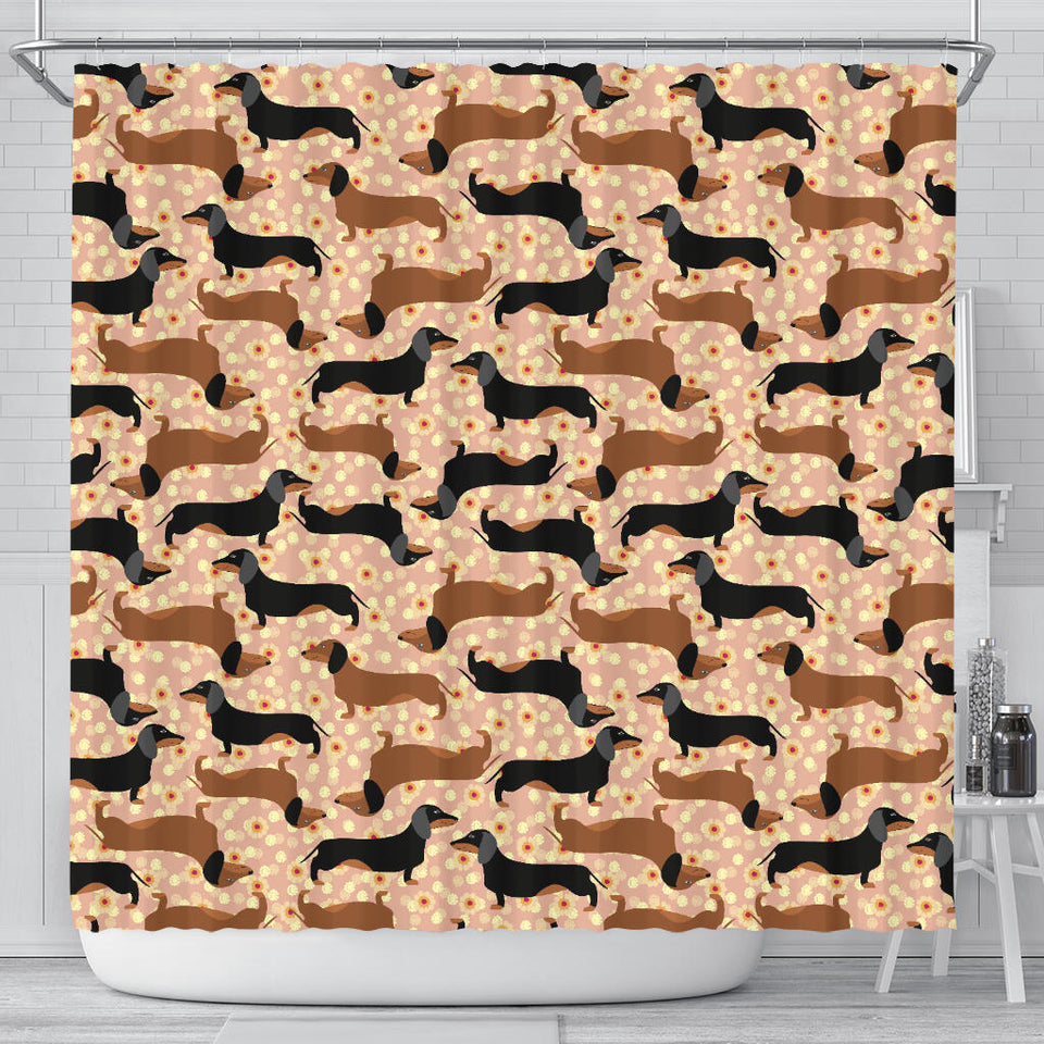 Dachshund Floral Background Shower Curtain Fulfilled In US