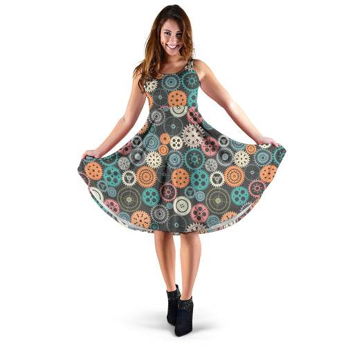 Gear Pattern Print Design 05 Sleeveless Midi Dress