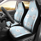 White Cute Pomeranian Pattern  Universal Fit Car Seat Covers