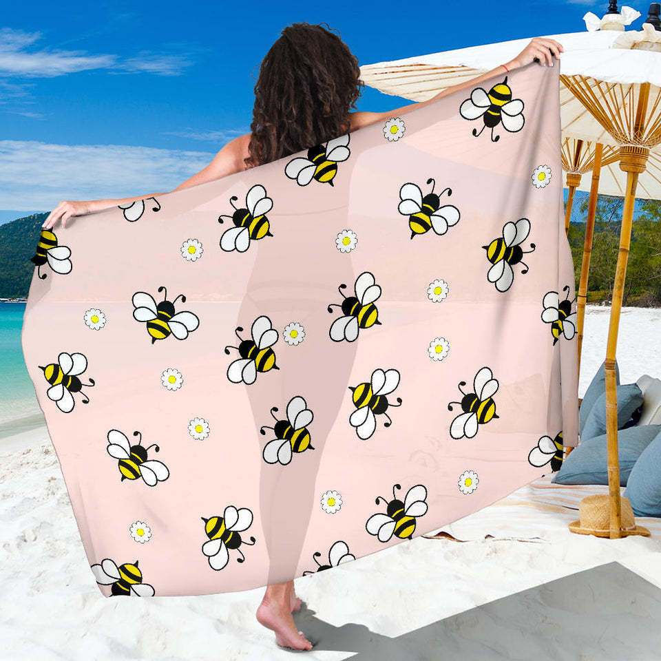 Cute Bee Flower Pattern Pink Background Sarong