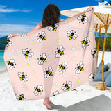 Cute Bee Flower Pattern Pink Background Sarong