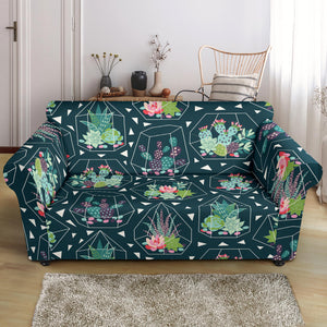 Cactus Glass Terrarium Pattern Loveseat Couch Slipcover