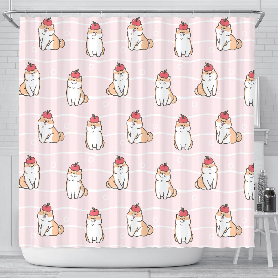 Cute Shiba Inu Dog Apple Pattern Shower Curtain Fulfilled In US