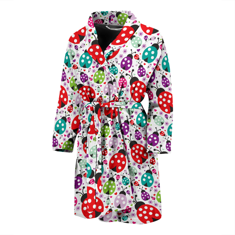 Ladybug Pattern Print Design 03 Men's Bathrobe
