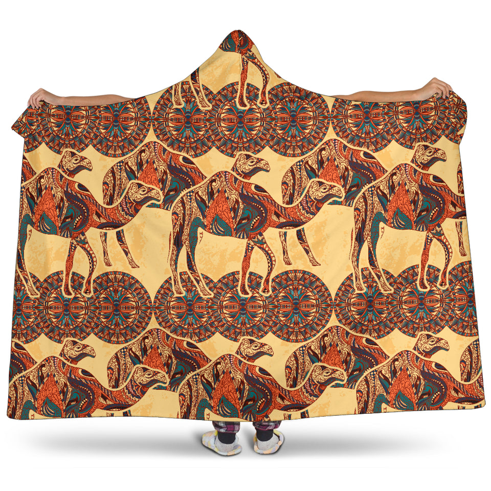 Camel Polynesian Tribal Design Pattern Hooded Blanket