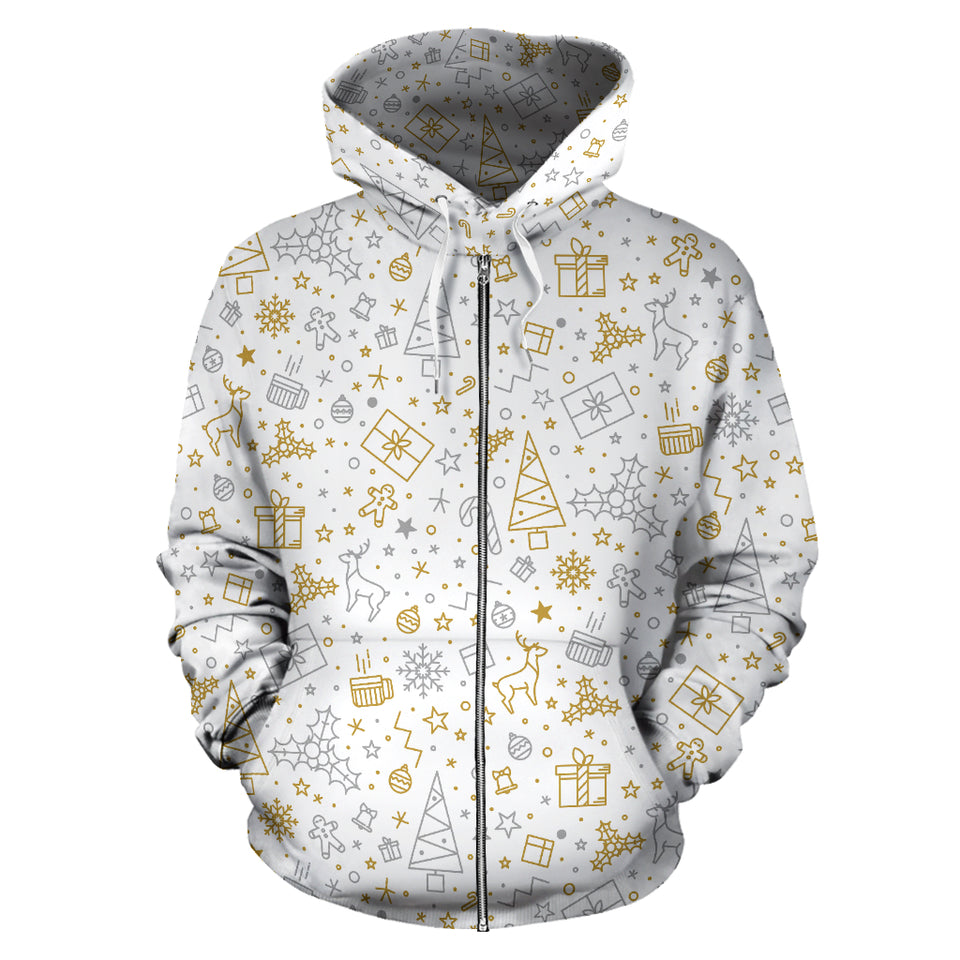 Christmas Tree Christmas Element Silver Gold Pattern Zip Up Hoodie
