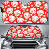 Cute Maneki Neko Cat Red Background Car Sun Shade