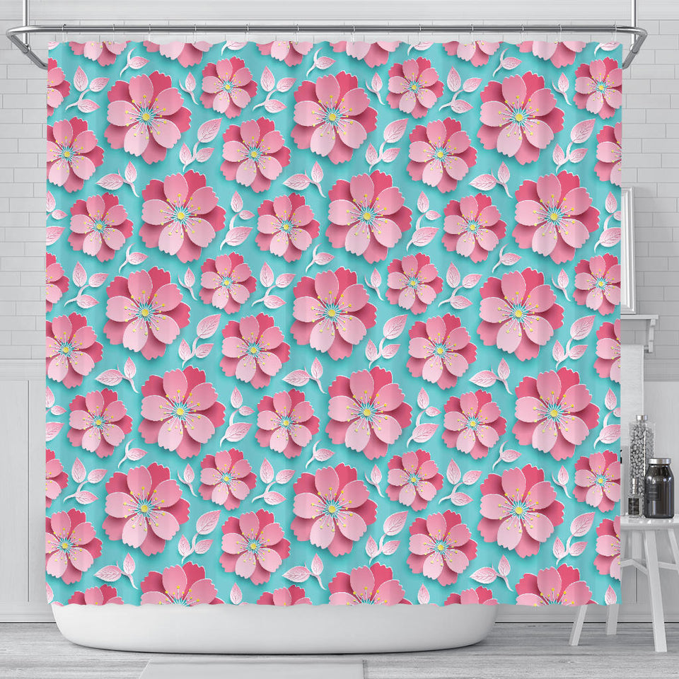 3D Sakura Cherry Blossom Pattern Shower Curtain Fulfilled In US