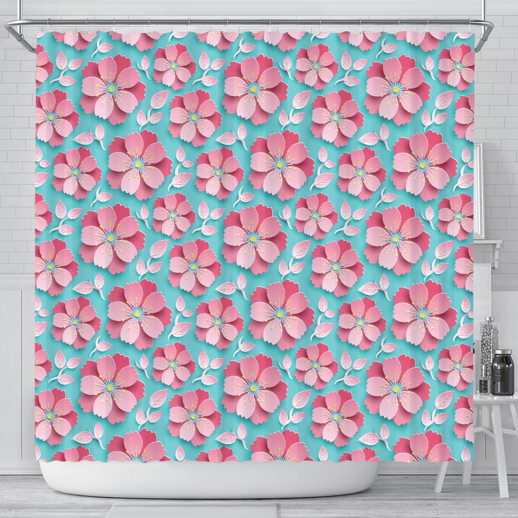 3D Sakura Cherry Blossom Pattern Shower Curtain Fulfilled In US