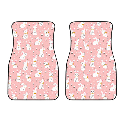 Cute White Rabbit Flower Pink Background Front Car Mats