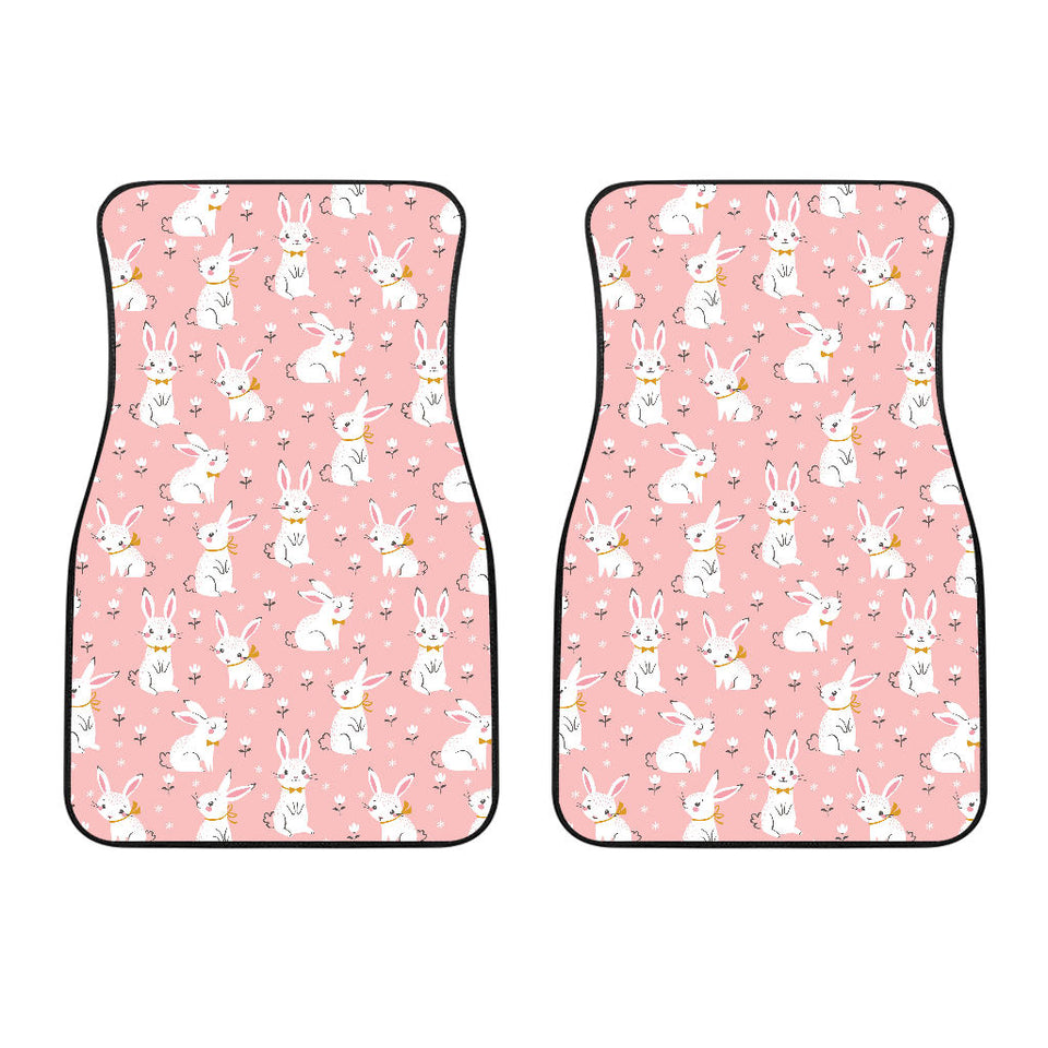 Cute White Rabbit Flower Pink Background Front Car Mats