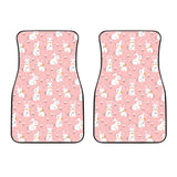 Cute White Rabbit Flower Pink Background Front Car Mats