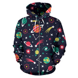 Colorful Space Pattern Planet Star Zip Up Hoodie