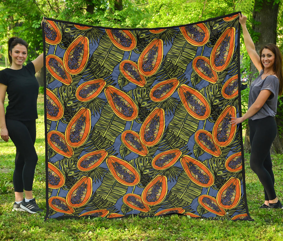 Colorful Papaya Tropical Leaves Premium Quilt
