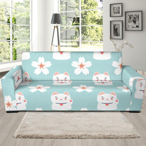 Maneki Neko Lucky Cat Sakura Sofa Slipcover