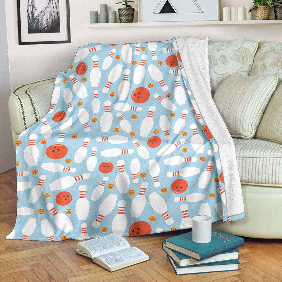 Bowling Ball Bowling Pins Blue Blackground Premium Blanket