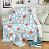 Bowling Ball Bowling Pins Blue Blackground Premium Blanket