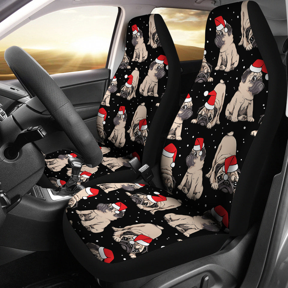 Christmas Pugs Santa_S Red Cap Pattern  Universal Fit Car Seat Covers